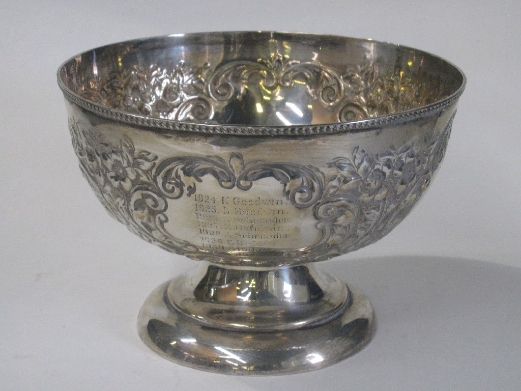 Appraisal: Embossed silver pedestal bowl oz Sheffield