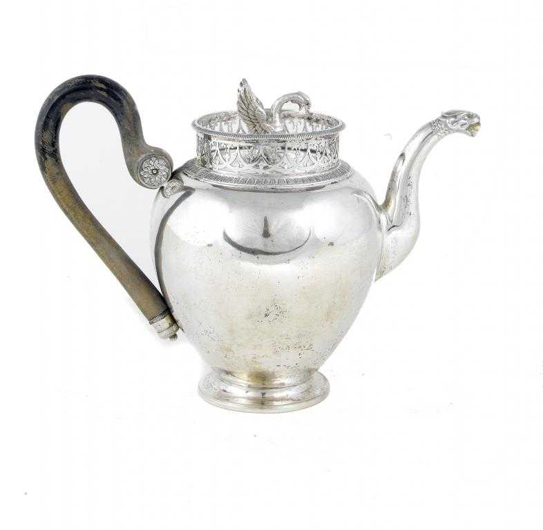 Appraisal: A CONTINENTAL TEAPOT AND COVER the flat cover with cast