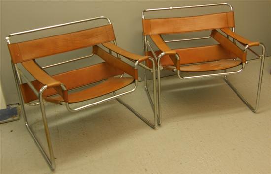 Appraisal: Pair of Marcel Breuer B club chairs Chrome frames and