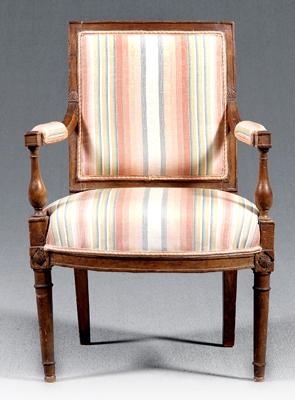 Appraisal: French Directoire fauteuil fruitwood with turned arms and arm supports