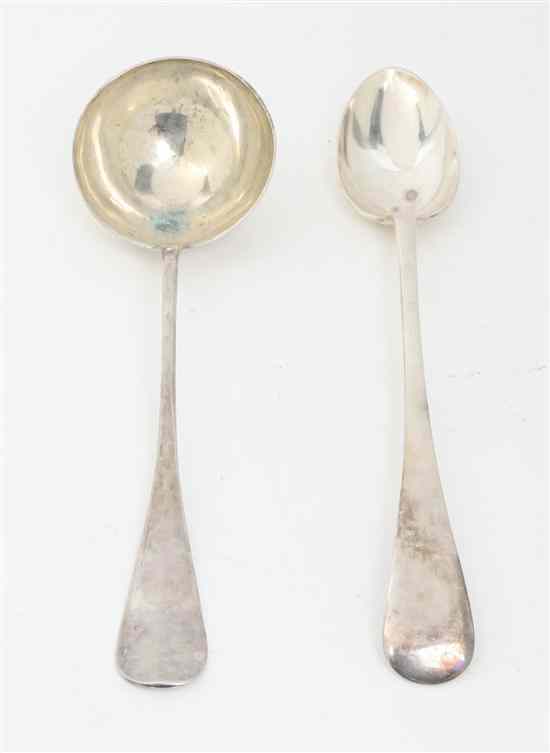 Appraisal: An Austro-Hungarian Silver Ladle monogrammed together with a silverplate serving