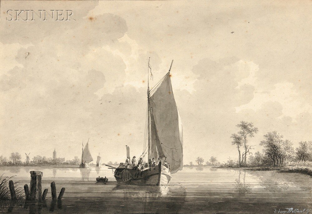 Appraisal: Nicolaas Wicart Dutch - Shipping in an Estuary Inscribed N