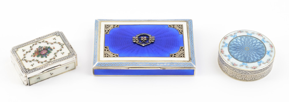 Appraisal: GUILLOCHE ENAMEL SILVER BOXES pieces total to include Austrian hinged