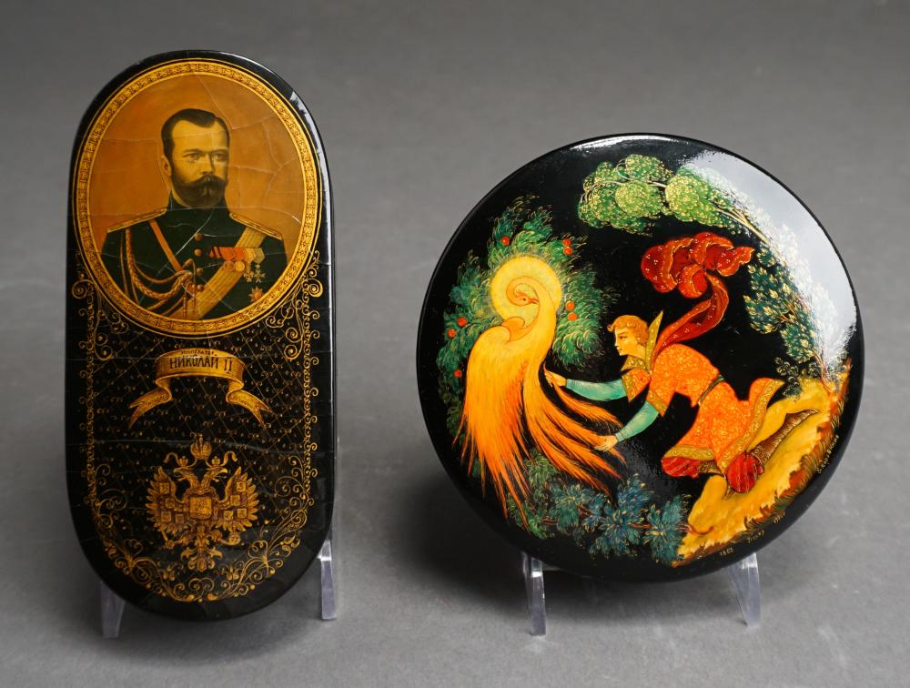 Appraisal: TWO RUSSIAN LACQUER BOXES ONE AFTER A PORTRAIT OF TSAR