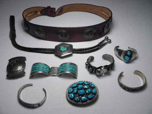 Appraisal: An assortment of Native American turquoise and sterling silver items