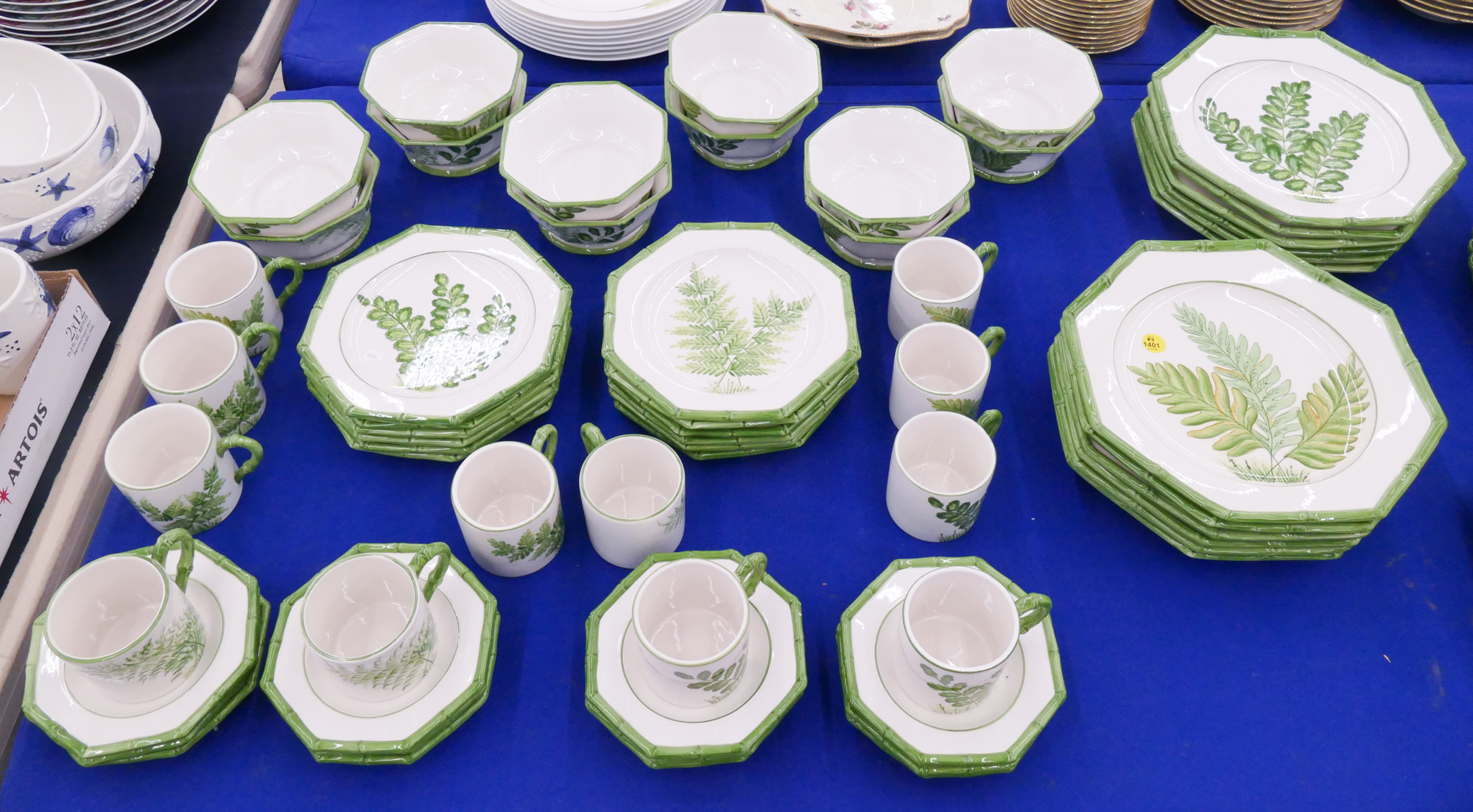 Appraisal: pc Italian Faience Green Botanical Dinnerware