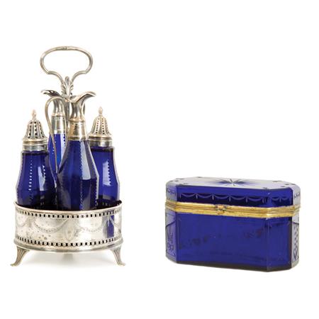 Appraisal: Sheffield Silver Plated and Cut Cobalt Glass Cruet Set Together