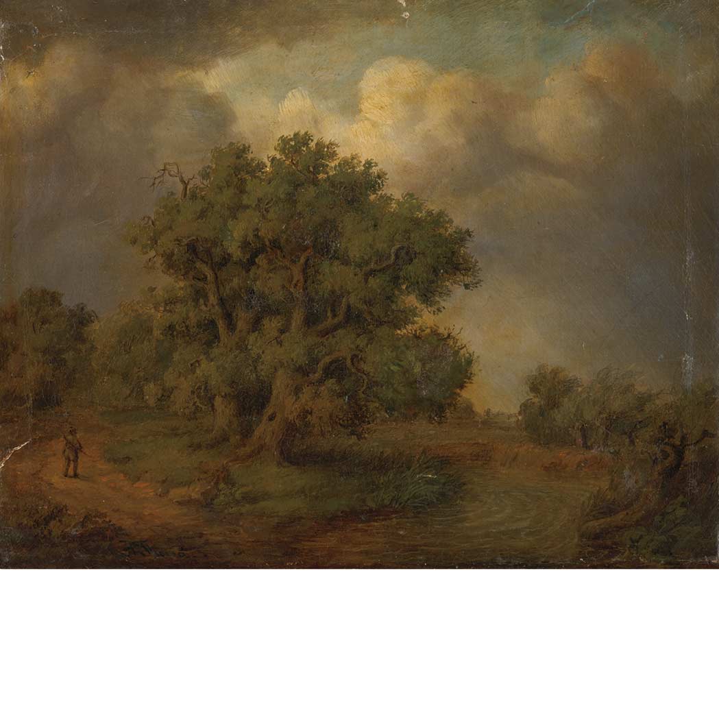 Appraisal: Continental School th Century Landscape with a Hunter on a