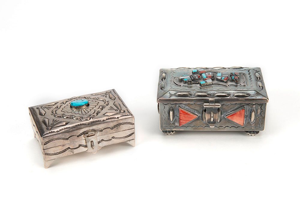 Appraisal: Various Navajo Pair of Sterling Silver Boxes Various Navajo Pair