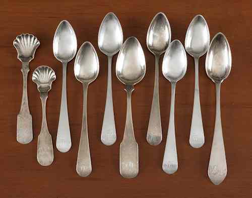 Appraisal: Ten Reading Pennsylvania silver spoons early th c bearing the