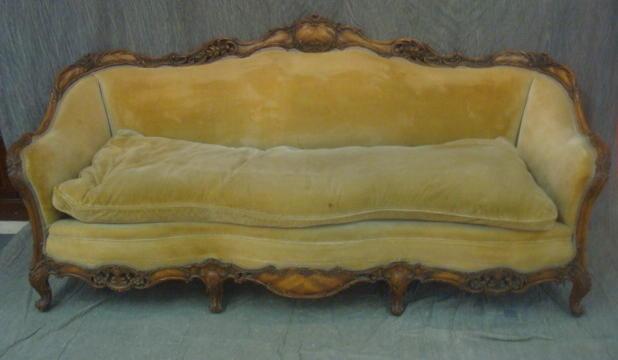 Appraisal: Down Filled and Carved Wood Italian Style Sofa From a