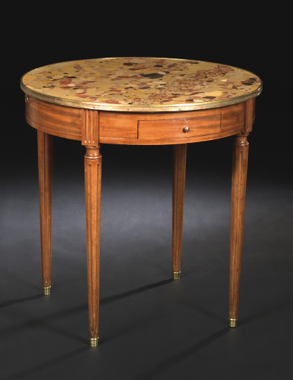 Appraisal: Napoleon III Mahogany and Marble-Top Bouillotte Table third quarter th