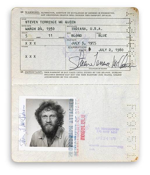 Appraisal: Steve McQueen's passport issued from the United States of America