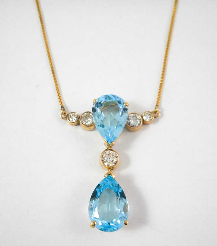 Appraisal: BLUE TOPAZ AND DIAMOND NECKLACE measuring - inches in length