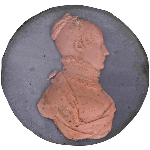 Appraisal: A French wax bas relief portrait miniature of a lady