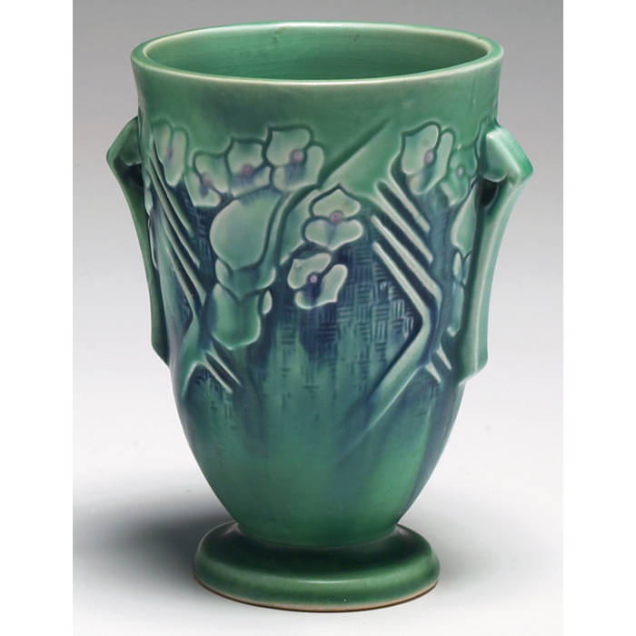 Appraisal: Roseville Clemana vase double handled form in green and blue