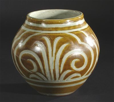 Appraisal: A Charles Vyse stoneware vase incised with scrolling foliage glazed