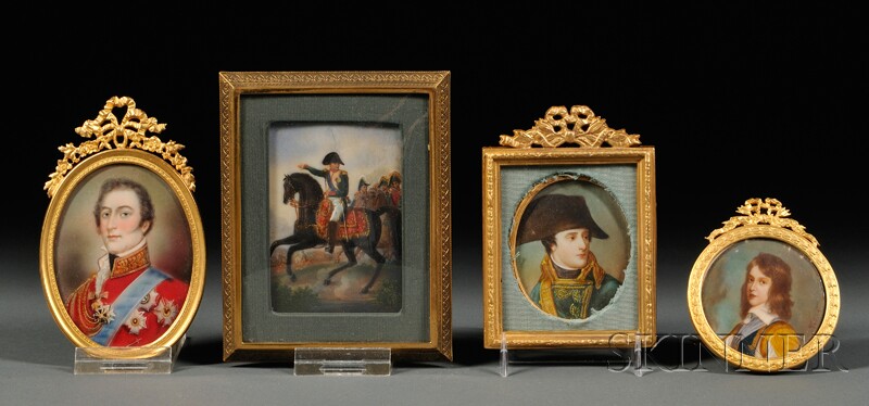 Appraisal: Four Portrait Miniatures of Gentlemen France th century two of