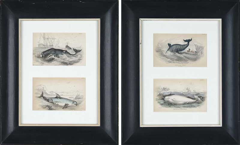 Appraisal: LOT OF FOUR FRAMED WHALING PRINTS Housed in two identical