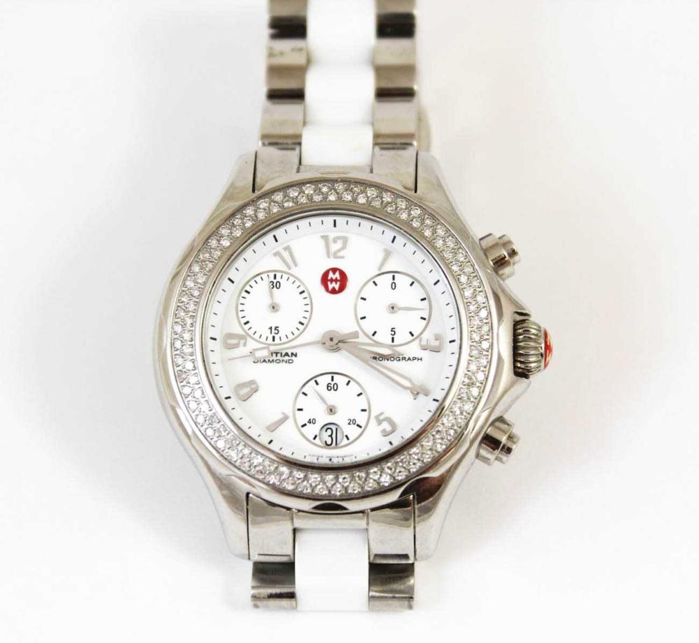 Appraisal: MICHELE TAHITIAN DIAMOND CHRONOGRAPH WRISTWATCH quartz movement hour minute second