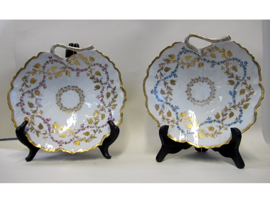 Appraisal: Pair of French porcelain dishes of leaf shape painted with