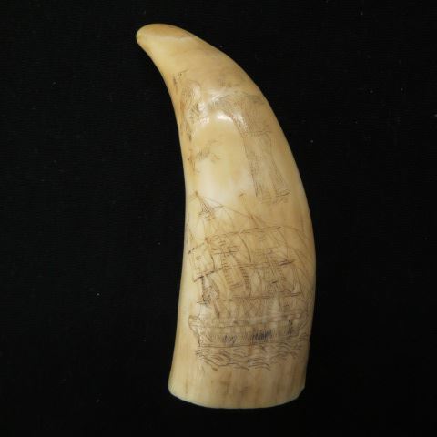 Appraisal: Scrimshaw Whale's Tooth sailor above a ship he is holding