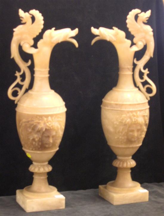 Appraisal: Pair of translucent carved alabaster ewers each in three parts