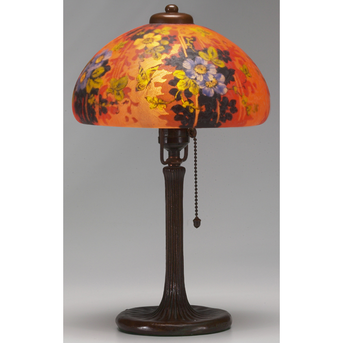 Appraisal: Handel boudoir lamp bronzed metal base supporting a reverse painted