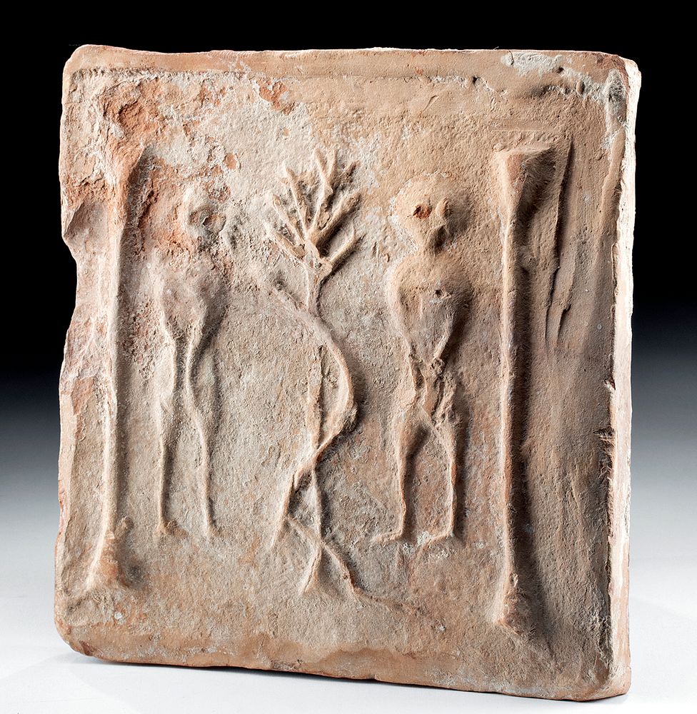 Appraisal: th C Carthage Terracotta Tile Adam Eve Export Doc North