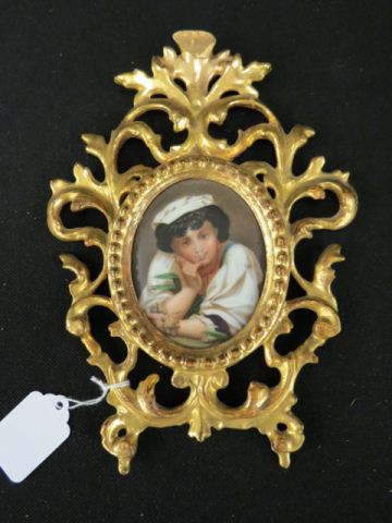 Appraisal: Painting on Porcelain Plaque of Young Boy with grapes oval