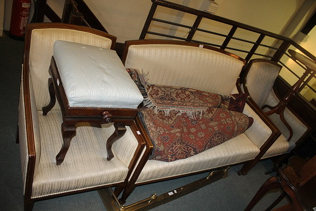 Appraisal: AN EDWARDIAN MAHOGANY AND INLAID SOFA and a pair of