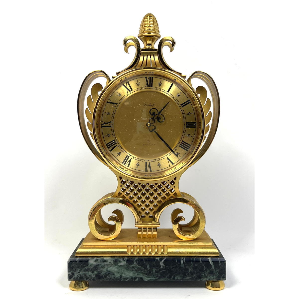 Appraisal: IMHOF Bronze and Marble Regency style Table Clock Pine Cone