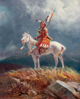 Appraisal: Sioux Warrior by Olaf Wieghorst Olaf Wieghorst - oil on