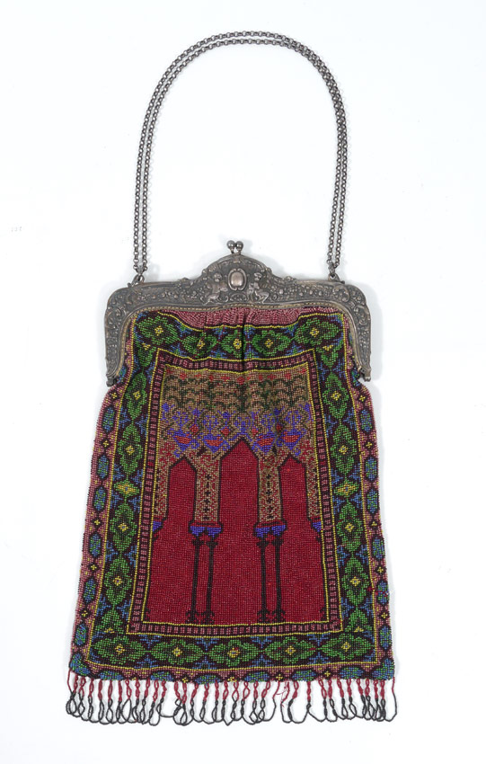 Appraisal: GERMAN ART NOUVEAU STERLING BEADED BAG Embossed frame in a