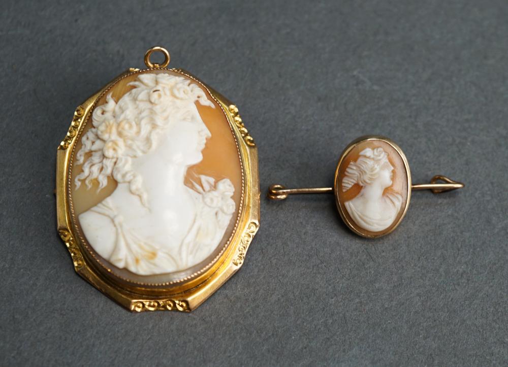 Appraisal: TWO -KARAT YELLOW-GOLD CAMEO BROOCHES LARGER IN COMBINED GROSS DWTTwo