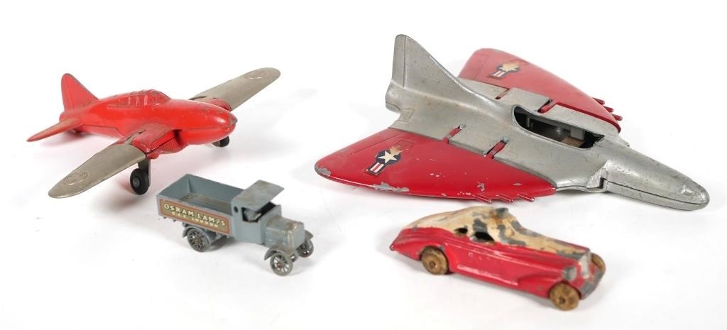 Appraisal: VINTAGE TOY VEHICLESLot of four pieces including two Hubley airplanes