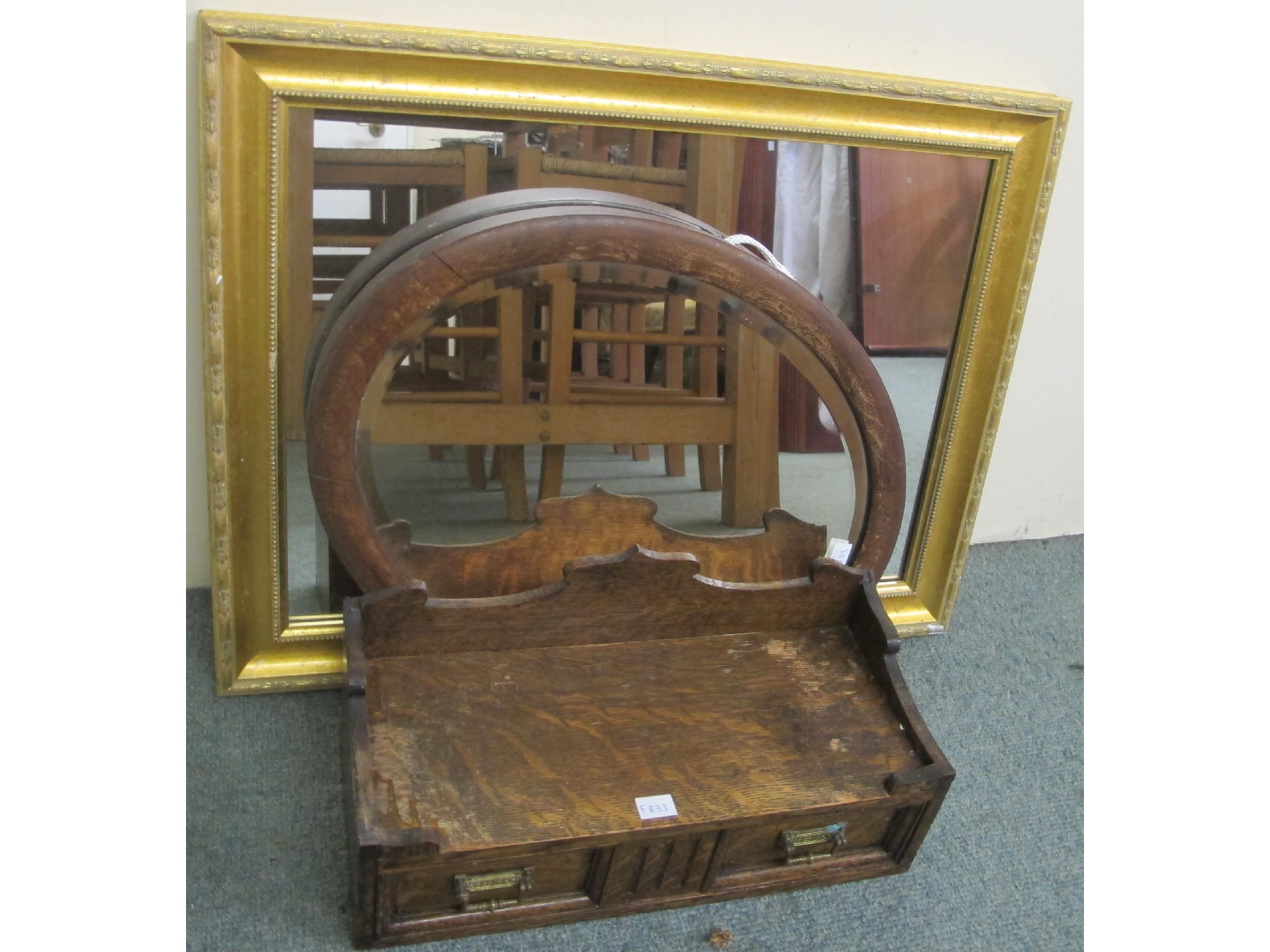 Appraisal: A gilt frame wall mirror oval mahogany framed mirror and