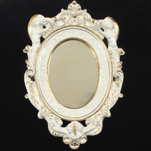 Appraisal: ITALIAN PORCELAIN MIRROR x White porcelain mirror with gilt details