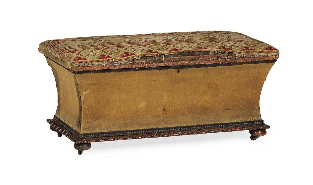 Appraisal: VICTORIAN ROSEWOOD AND UPHOLSTERED OTTOMAN TH CENTURY the needlework upholstered