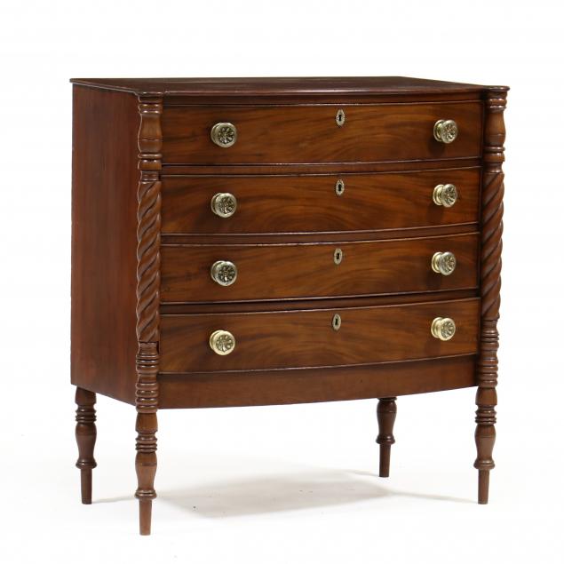 Appraisal: AMERICAN SHERATON BOW FRONT MAHOGANY CHEST OF DRAWERS Circa white