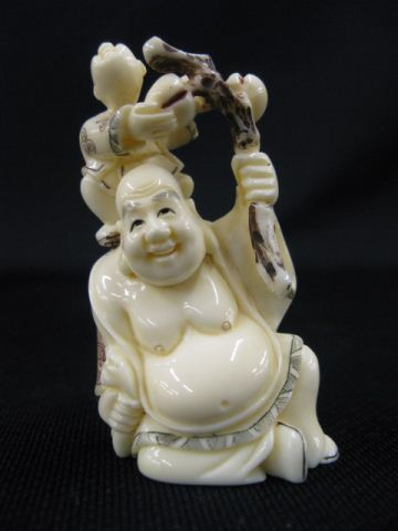 Appraisal: Carved Ivory Netsuke of Hotei with child on his shoulders