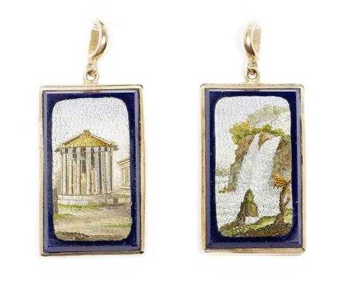 Appraisal: PAIR OF MICRO-MOSAIC PENDANTS ca Yellow gold Two rectangular very