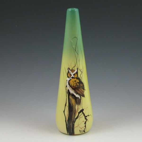 Appraisal: Rick Wisecarver tapered vase with an owl sitting in a