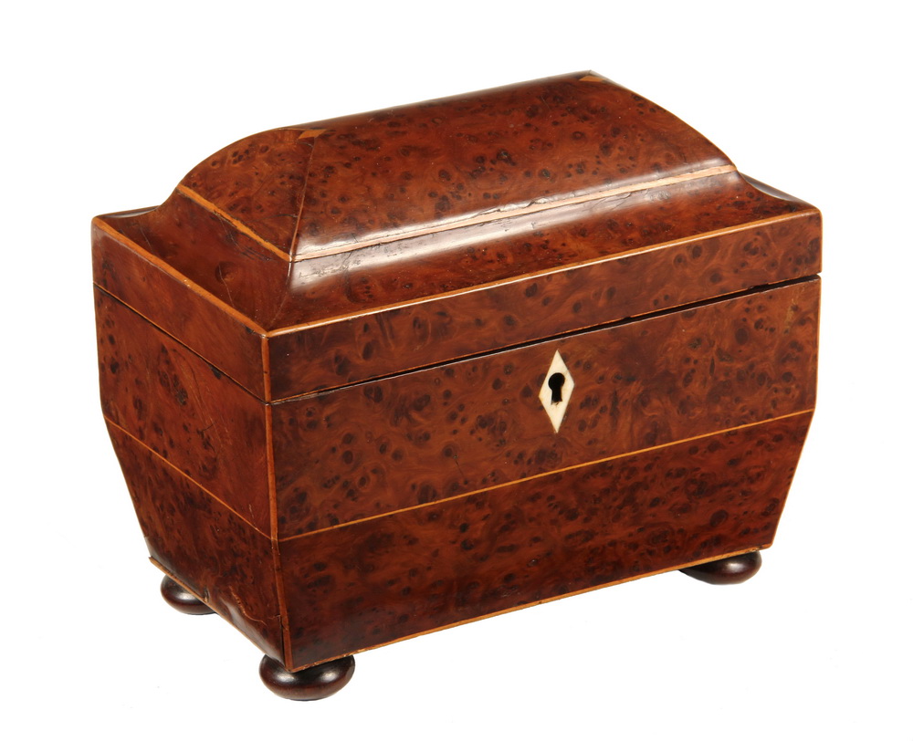 Appraisal: REGENCY TEA CADDY - Sarcophagus Form Caddy with domed lid