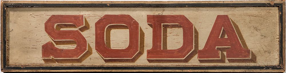 Appraisal: Double-sided Painted SODA Sign Double-sided Painted SODA Sign America early