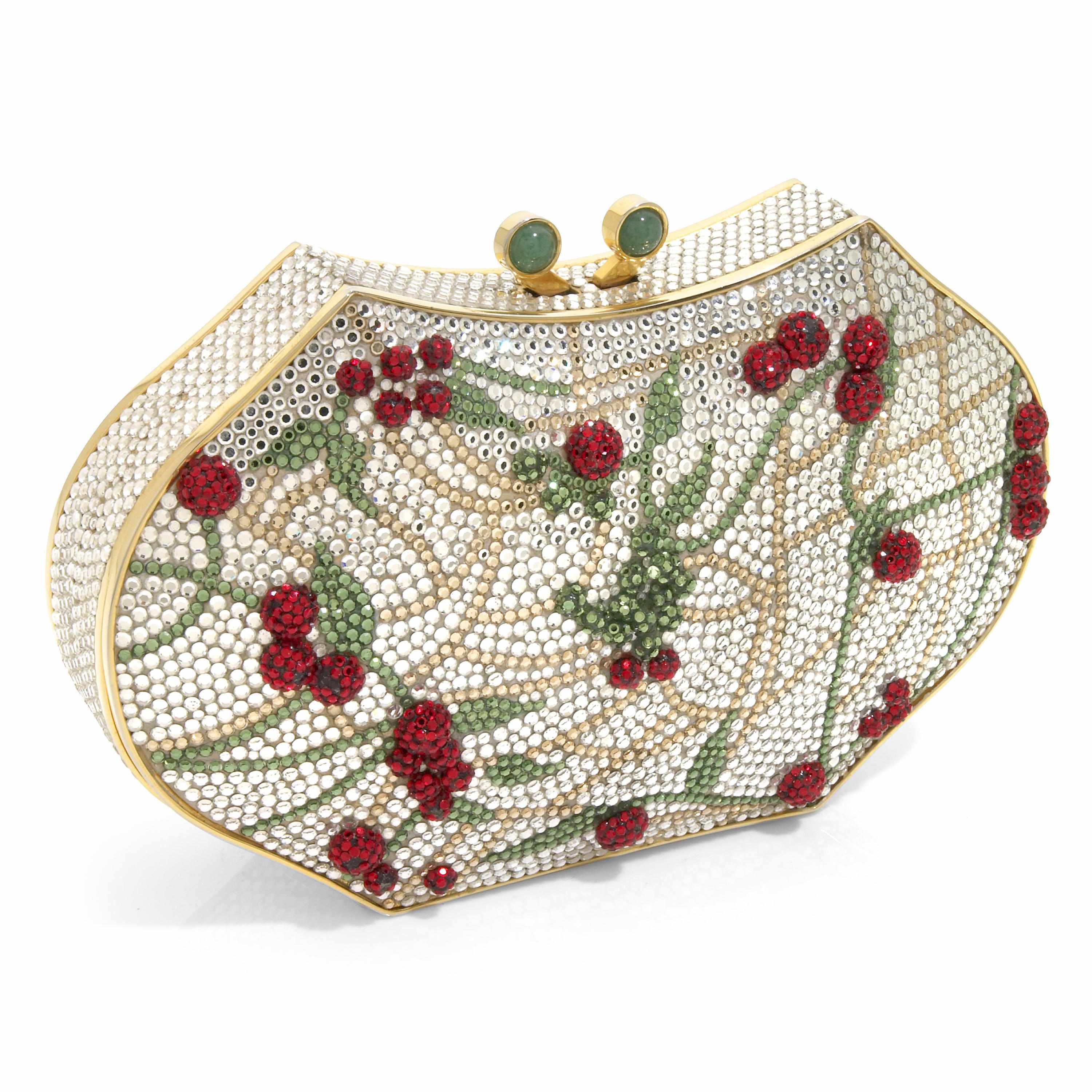 Appraisal: A silver crystal purse with red cherries green leaves and