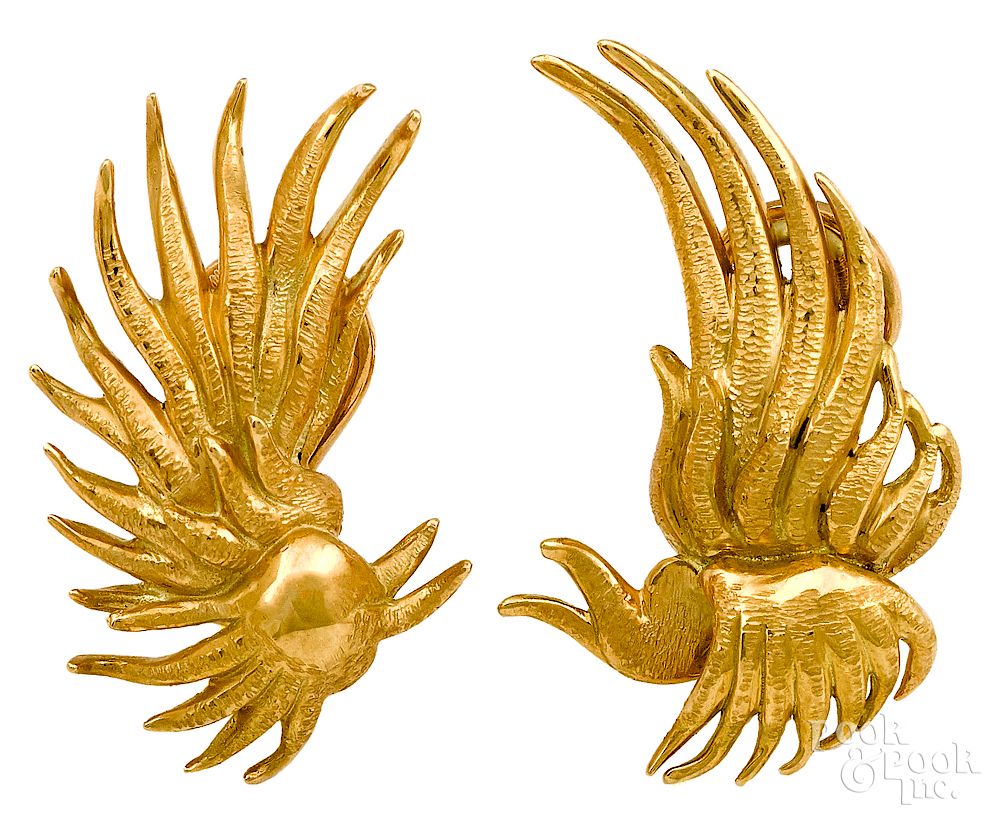 Appraisal: Tiffany Co and Schlumberger K gold earclips Exclusive on Bidsquare