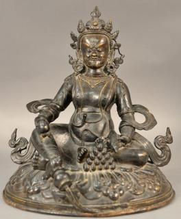 Appraisal: Large Chinese bronze Buddhist figure seated atop a pedestal with