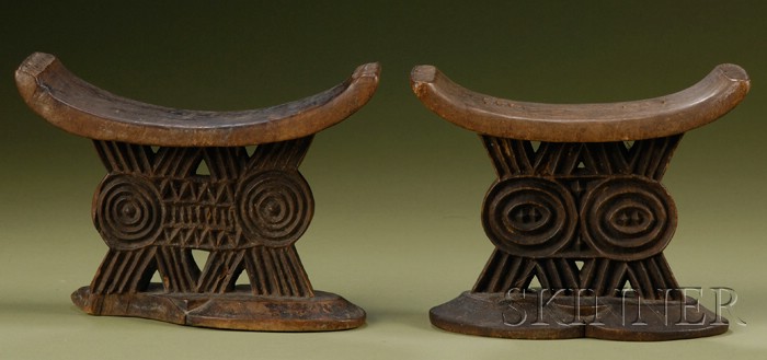 Appraisal: Two African Carved Wood Neck Rests Shona both with curved