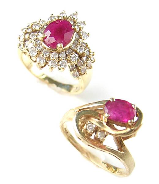 Appraisal: Two ruby diamond and fourteen karat gold rings grams gross